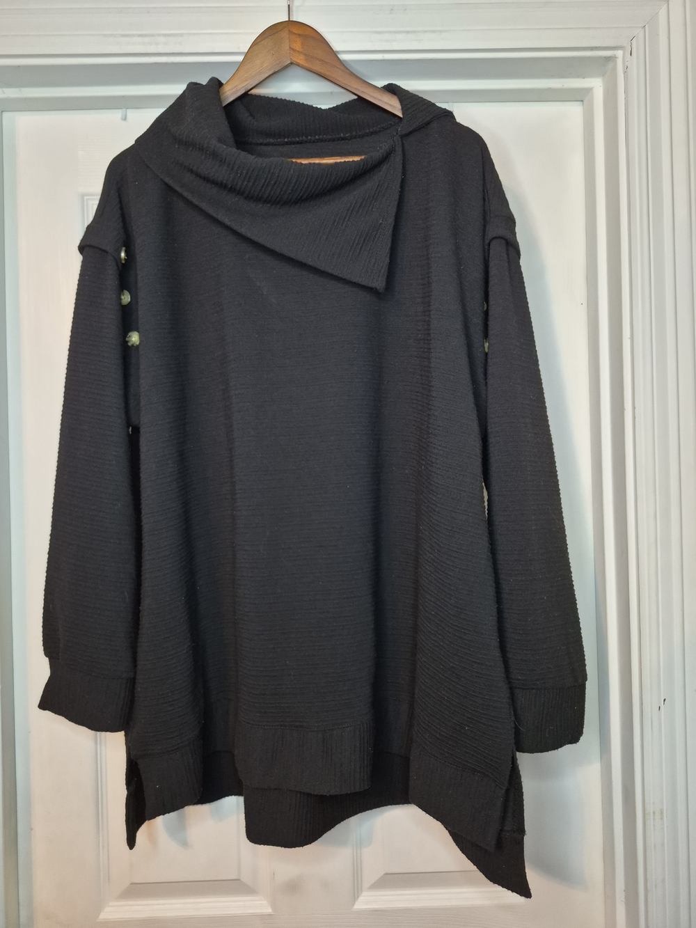 New York Laundry Black Cowl-Neck Button-Sleeve Sweater 3x